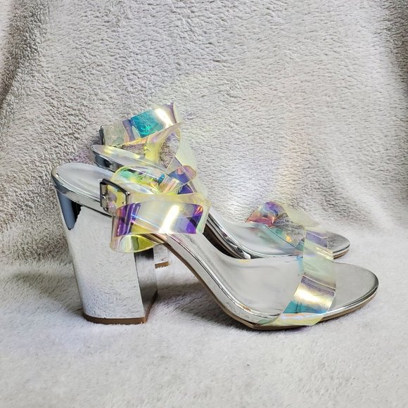 Fashion Women Pumps Transparent Strappy Buckle Sandals Block High Heels Sz 8 - Picture 2 of 8
